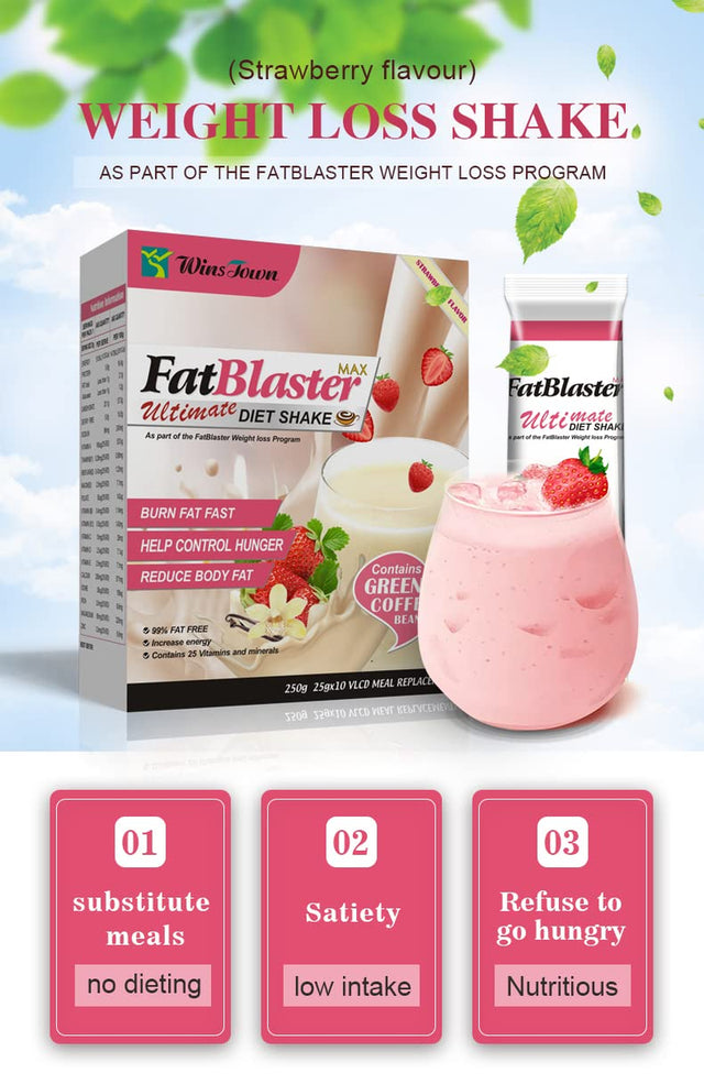 Wins Town Weight Loss Shake, Fat Blaster Diet Shake, Meal Replacement Powder for Dieters, High Protein and Increase Energy (Strawberry Flavor, 25G*10Bags)