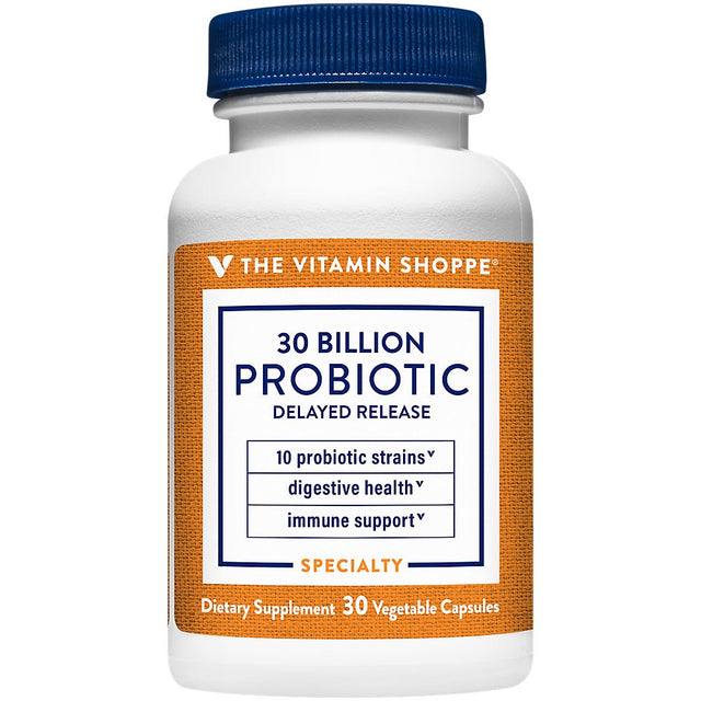 Probiotic Delayed Release 30 Billion - with 10 Probiotic Strains to Support Digestive, Immune & Vaginal Health or Yeast Imbalance - Shelf Stable (30 Veggie Caps) by the Vitamin Shoppe