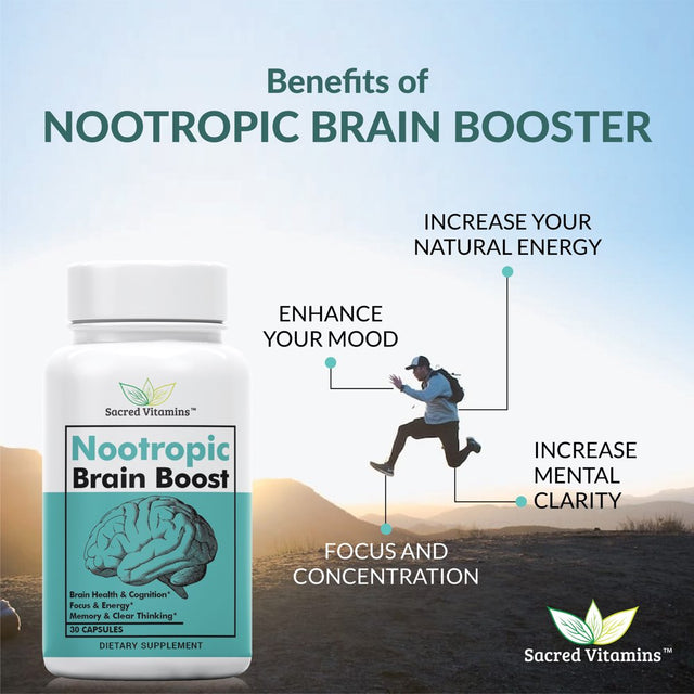 Premium Brain Booster Nootropic for Energy, Focus, Cognition, Memory Support, and Mood Boost - Complete Brain Supplement for Men and Women - 60 Dietary Capsules