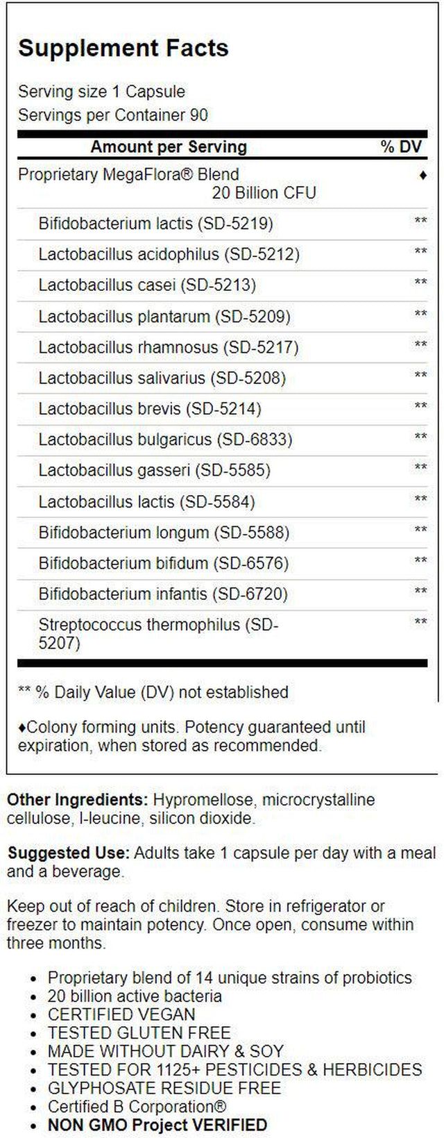 Megafood Megaflora Probiotic - Original 20 Billion Cfu 90 Caps