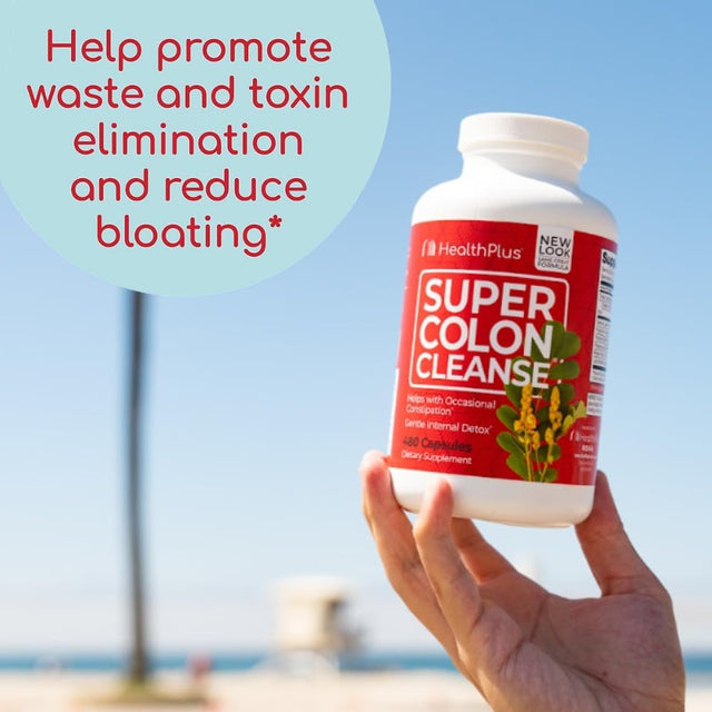 Health plus Super Colon Cleanse Digestive Support | Constipation Relief to Reduce Bloating with Probiotics, Senna Leaf, & Psyllium Husk | 3 Cleanses, 120 Capsules