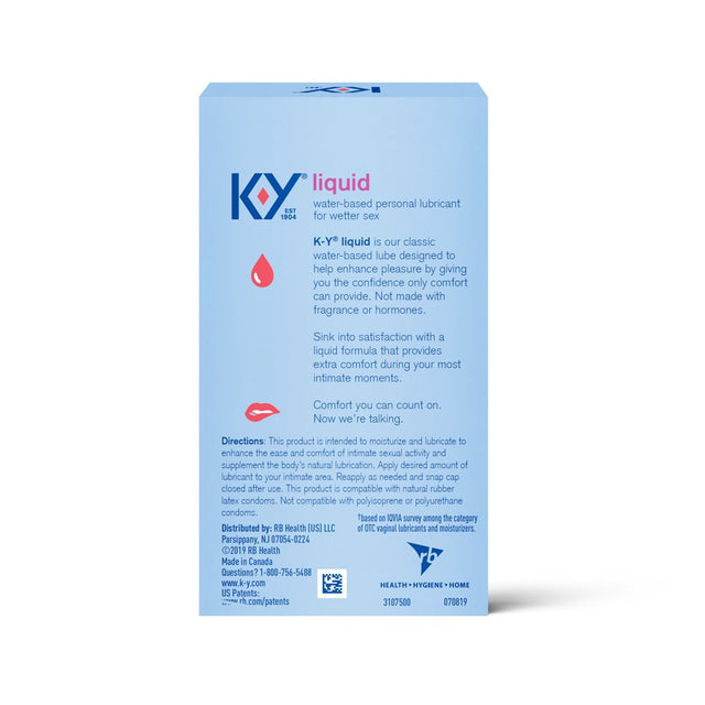 Water Based Lube K-Y Liquid 2.4 Fl Oz Adult Toy Friendly Personal Lubricant for Couples, Men, Women, Massage Pleasure Enhancer, Vaginal Moisturizer, Ph Balanced, Paraben Free, Latex Condom Compatible