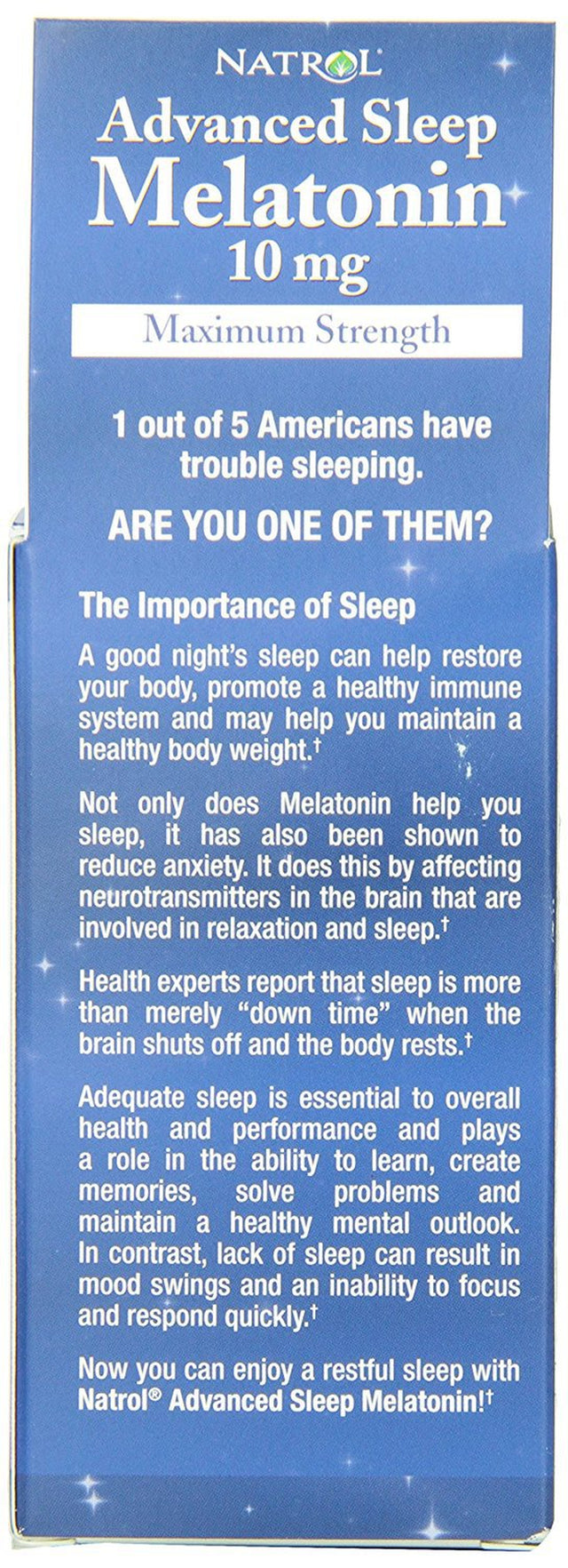 Natrol Advanced Sleep Melatonin Tablets, 10Mg, 60 Count