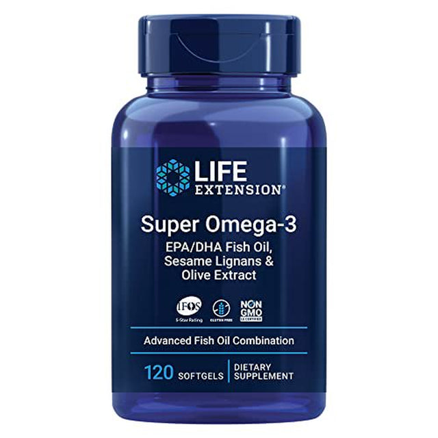 Super Omega-3 EPA/DHA Fish Oil, Sesame Lignans & Olive Extract - for Heart & Brain Health €“ for Inflammation & Cholesterol Management €“ Gluten-Free, Non-Gmo €“ Lemon Flavor 120 Sof