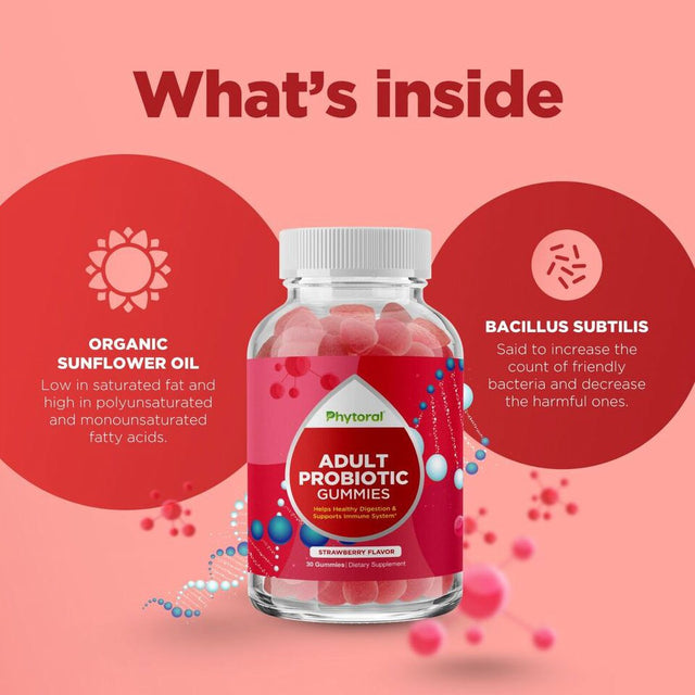 Healthy Gut Probiotic and Digestive Health Gummies for Adults Strawberry Flavor 30 Count