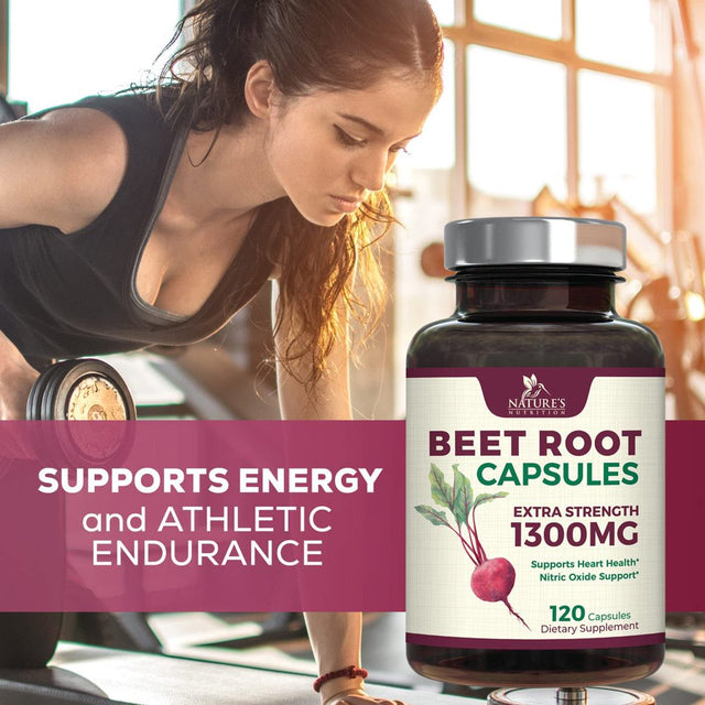 Beet Root Powder Capsules - Supports Athletic Performance, Digestive Health, Immune System - Nature'S Beet Root Extract Supplement 1300Mg per Serving - Vegan, Gluten Free, Non-Gmo - 120 Capsules