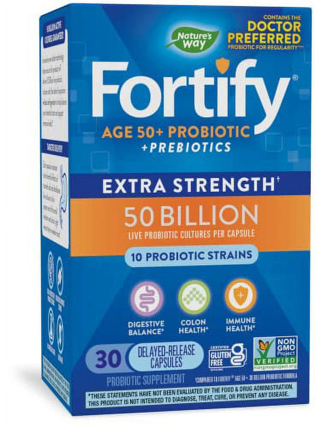 Nature’S Way Fortify Age 50+ 50 Billion Daily Probiotic Supplement, 10 Strains, Digestive Health*, Immune Support*, Colon Health*, Non-Gmo Project Verified, No Refrigeration Required, 30 Capsul