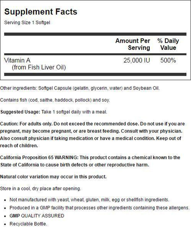 NOW Supplements, Vitamin a (Fish Liver Oil) 25,000 IU, Essential Nutrition, 250 Softgels