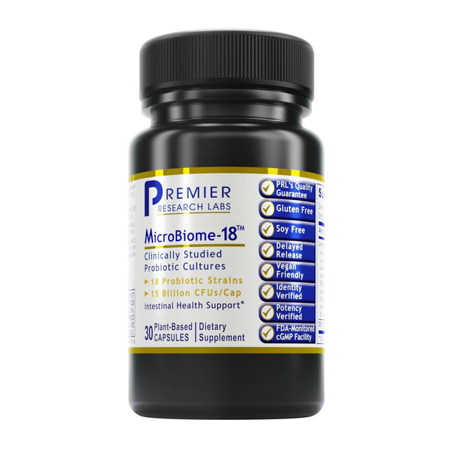 Premier Research Labs Microbiome-18 - Supports Intestinal Microbial & Gut Health - Features Probiotic Formula Containing 18 Beneficial Strains & 15 Billion Cfus per Cap - 30 Plant-Source Capsules