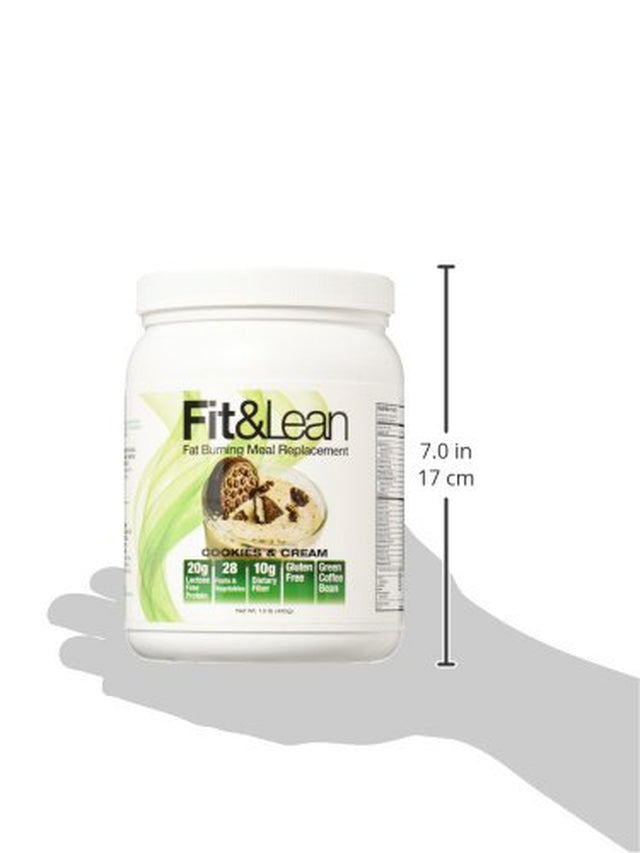 Fit & Lean Meal Shake, Fat Burning Meal Replacement, Meal Replacement with Protein, Fiber, Probiotics and Organic Fruits & Vegetables, Cookies and Cream, 1Lb, 10 Servings per Container