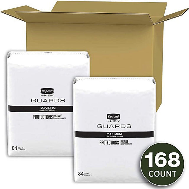 Depend Incontinence Guards/Bladder Control Pads for Men, Maximum Absorbency, 168 Count (2 Packs of 84) (Packaging May Vary)