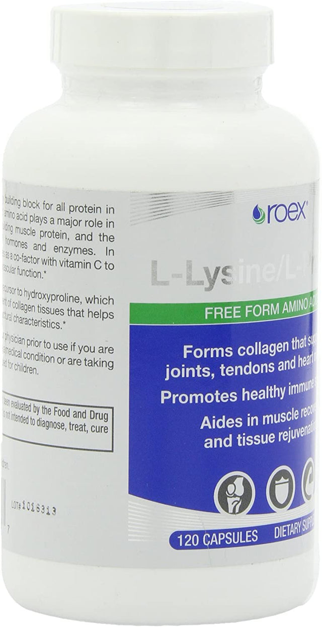 Roex Vitamins | L-Lysine | L-Proline | Muscle Maintenance and Recovery | Healthy Joints | Nutritional-Supplement | 120 Count