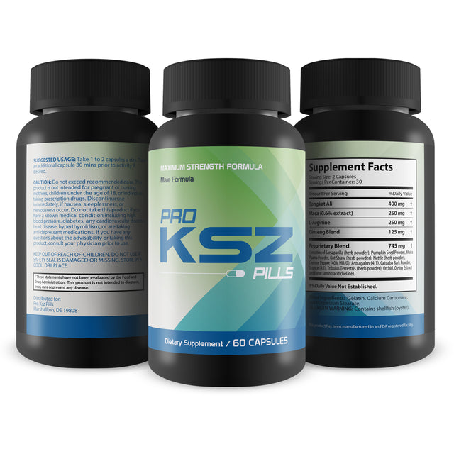 Pro KSZ Pills Performance Supplement for Men - Enlargement Formula - Support Muscle Growth and Improve Blood Flow with L-Arginine - 60 Capsules