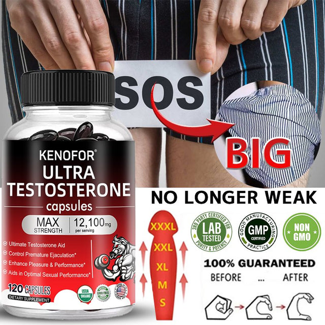 KENOFOR Ultra Testosterone Softgels - 12,100 Mg per Serving - the Ultimate Testosterone Booster to Support Endurance, Muscle, and Energy