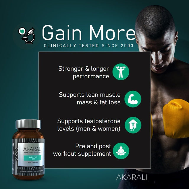 Akarali Pure Tongkat Ali Longjack 200:1 Highly Concentrated 1.5% Eurycomanone US Patented Physta® Freeze-Dried Extraction Technology Supports Testosterone, Performance & Energy (60 Capsules)