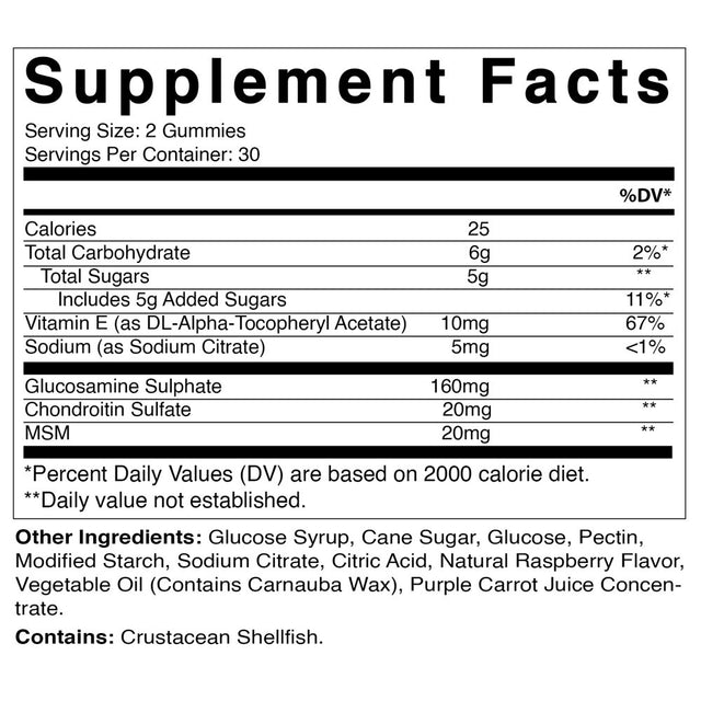 Vitamatic Glucosamine Chondroitin Gummies with MSM & Vitamin E - Joint Support - 60 Pectin Based Gummies