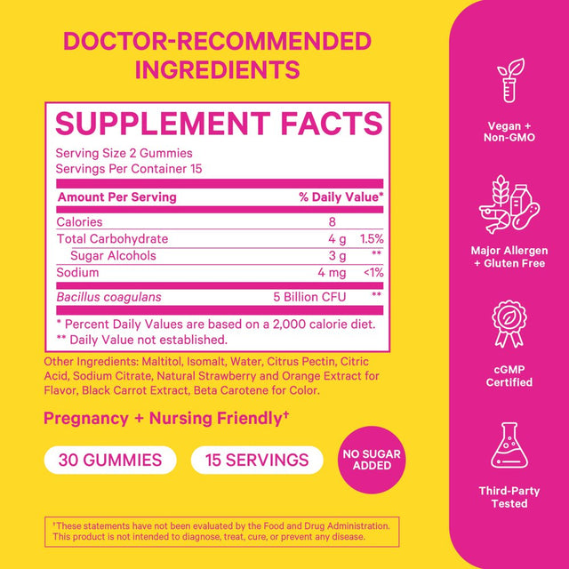 Pink Stork Probiotic Gummies, Pregnancy + Nursing Safe, Assorted Fruit Flavor, 30 Count