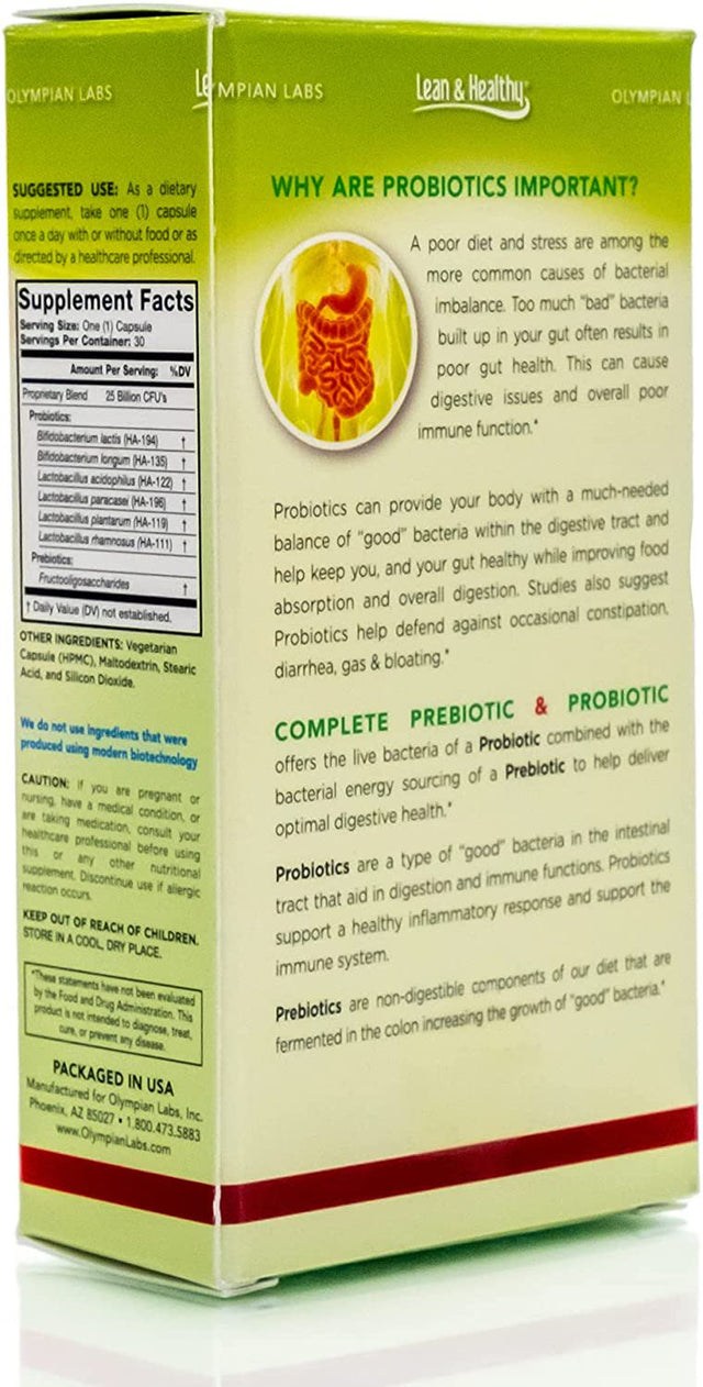 Olympian Labs Complete Prebiotic and Probiotic Supplement, 30 Count