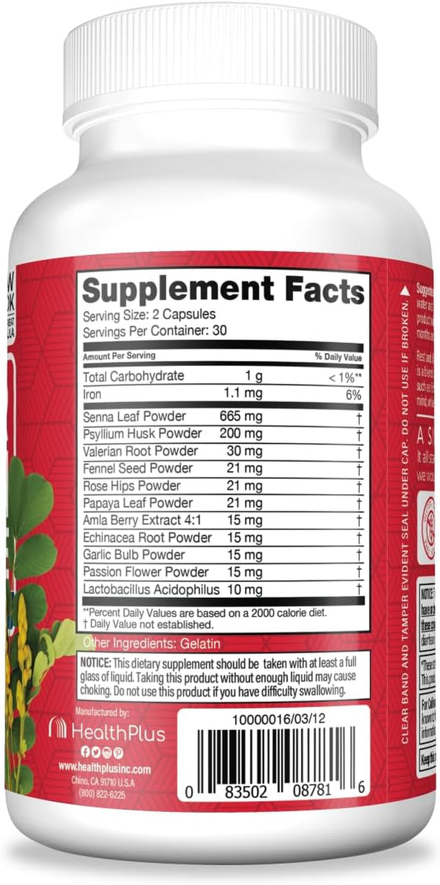 Health plus Super Colon Cleanse Night Formula Digestive Support | Constipation Relief to Reduce Bloating with Probiotics and Valerian Root for Sleep | More than 1 Cleanse, 60 Capsules