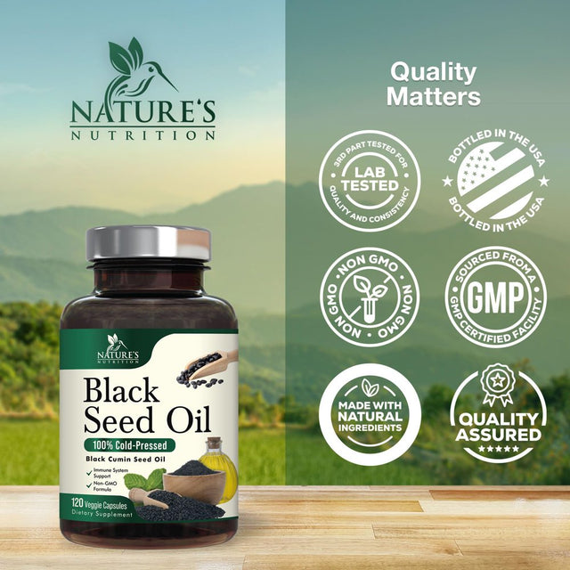 Premium Black Seed Oil Capsules 1000Mg - Vegan Cold-Pressed Nigella Sativa Black Seed Oil, Nature'S Pure Black Cumin Seed Oil for Immune, Hair and Brain Support, Non-Gmo - 60 Capsules