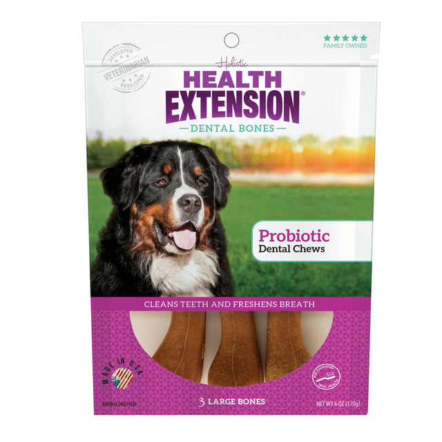 Health Extension Probiotic Dental Bones Dog Treats, Large, 6 Oz. (3 Count)