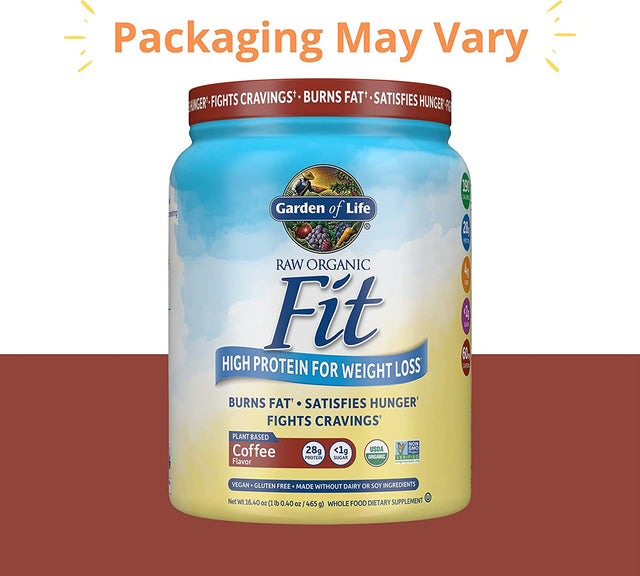 Garden of Life Raw Organic Fit Vegan Protein Powder Coffee, 28G Plant Based Protein for Weight Loss, Pea Protein, Fiber, Probiotics, Dairy Free Nutritional Shake for Women and Men, 10 Servings