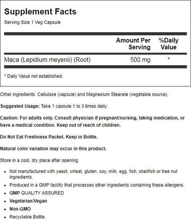 NOW Supplements, Maca (Lepidium Meyenii) 500 Mg, for Men and Women, Reproductive Health*, 100 Veg Capsules