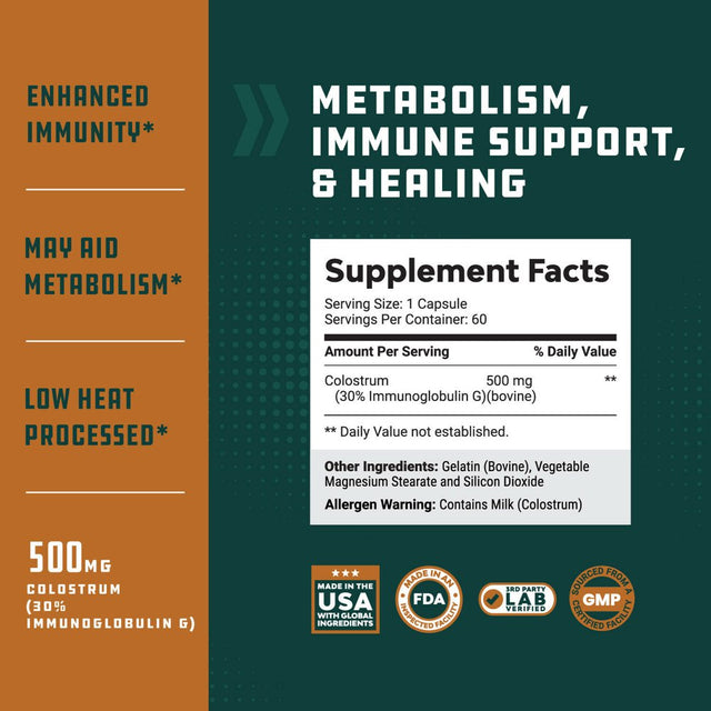 Bovine Colostrum Capsules with Immunoglobulin G - Transfer Factor Colostrum Supplement and Muscle Builder for Gut Health Joint Support Immune Boost Bone Strength and Brain Support Probiotic Supplement