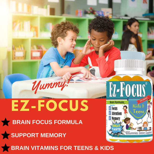 Ez Focus Brain Booster Supplement for Kids & Teens, Improve Memory, Focus - 60 Gummies