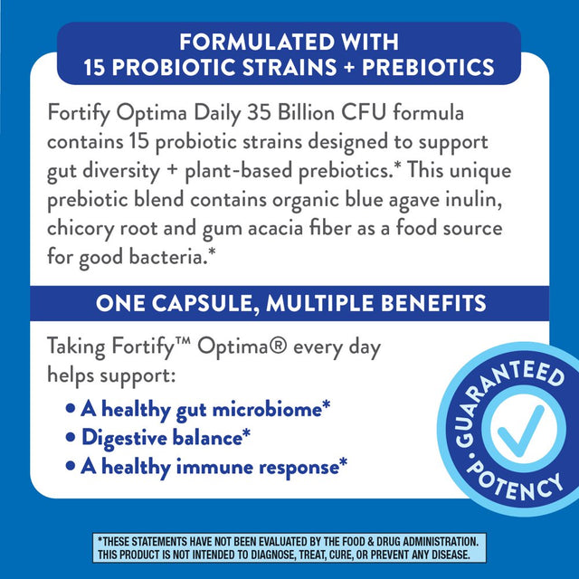 Nature’S Way Fortify Optima Daily Probiotic, 35 Billion, 15 Strains, Prebiotic, 30 Capsules