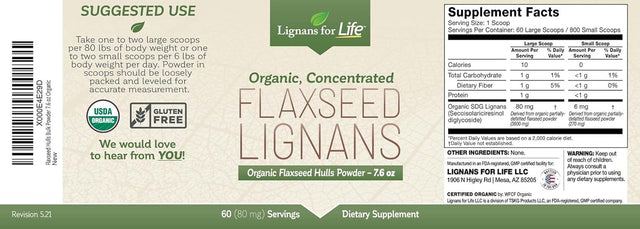 Lignans for Life Flaxseed Hulls Bulk Powder, 60 Servings - USDA Certified Organic Flaxseed
