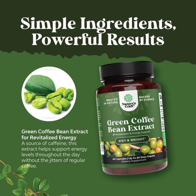 Pure Green Coffee Bean Extract - 800 Mg Green Coffee Extract Caffeine Energy Pills - 50% Green Coffee Antioxidant Nutritional Supplements for Brain Health and Immune Support with Brain Vitamins