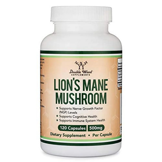 Lions Mane Mushroom Capsules (Two Month Supply - 120 Count) Organic and Vegan Supplement - Nootropic for Brain Health and Growth, Immune Booster, Made in the USA by Double Wood Supplements