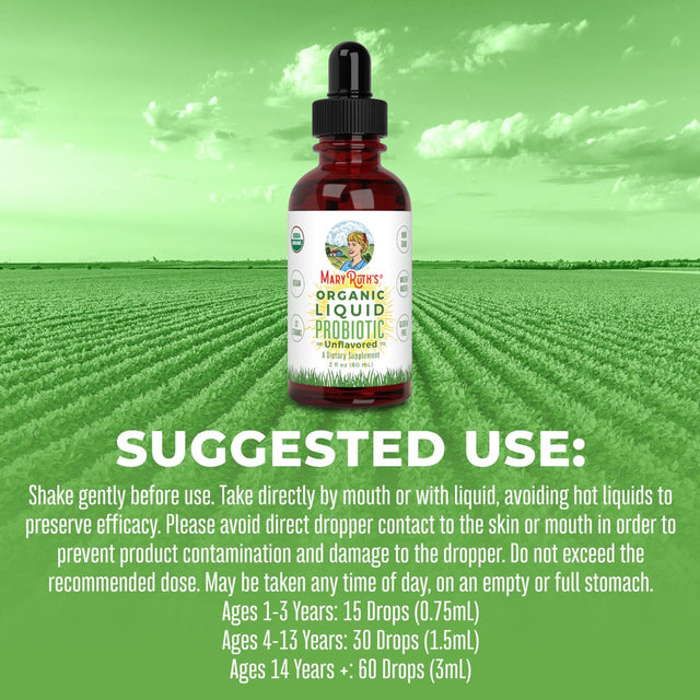 Maryruth Organics | Organic Liquid Probiotic for Adults & Kids | Vegan, Non-Gmo | Unflavored with Acidophilus | 2 Fl Oz