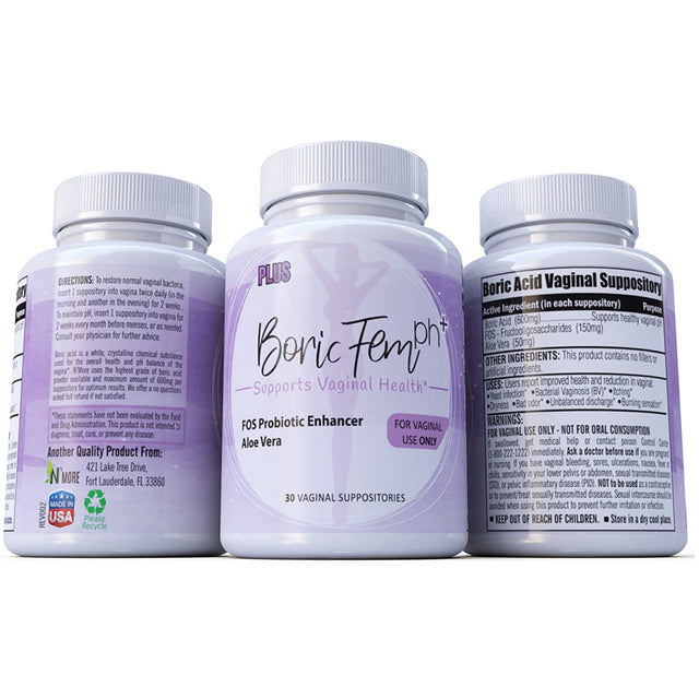 Boric Acid Vaginal Suppositories plus Aloe Vera & FOS Probiotic Enhancer 800Mg/, 30 Count All Natural Made in USA