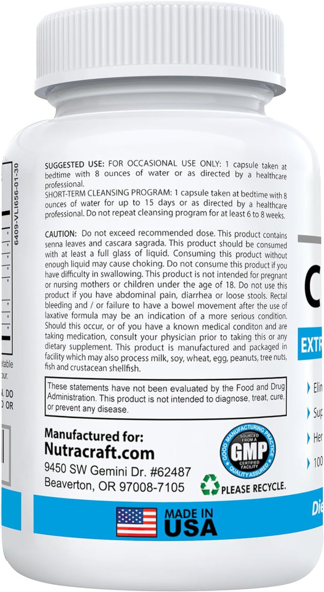 Nutracraft Colonclean #1 Colon Detox and Constipation Relief | Senna, Cascara Sagrada, Psyllium, MCT, Aloe and Probiotics | 30 Capsules