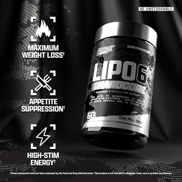 Lipo-6 Hardcore Weight Loss Supplement, Appetite Suppressant, Diet Pills, Fat Burner Capsules – 60 Count (1)