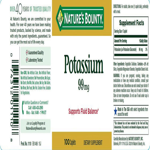 Nature'S Bounty Potassium Essential Nutrient Fluid Balanced, 100Ct, 3-Pack