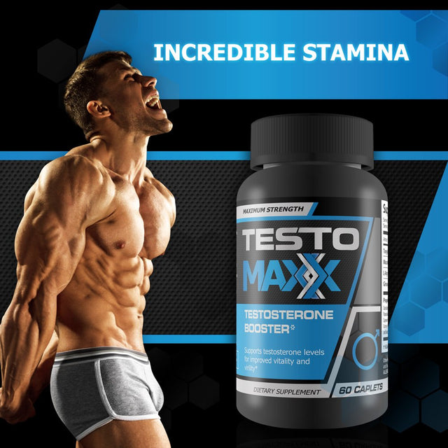 Testo Maxx - All Natural Testosterone Booster - Burn Fat, Build Lean Muscle, and Improve Performance - 60 Caplets