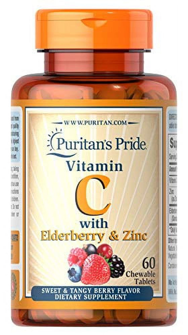 Puritan'S Pride Vitamin C with Elderberry & Zinc for Immune System Support, Chewables, 60 Count (Pack of 1)