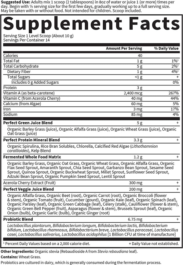 Garden of Life Perfect Food Super Green Formula - 14 Servings | 45 Superfoods, Greens, Fruit & Veggie Juice Superfood Powder Supplement, Probiotics & Organic Spirulina for Digestion & Immune Health