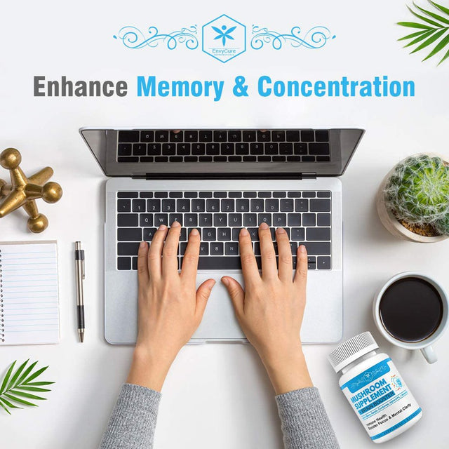 Reishi Mushroom Capsules,Lions Mane, Cordyceps, Turkey Tail, Chaga, L-Theanine, Alpha-Gpc, Nootropic Brain Supplement for Stress Relief, Memory and Immune Support, 60 Capsules