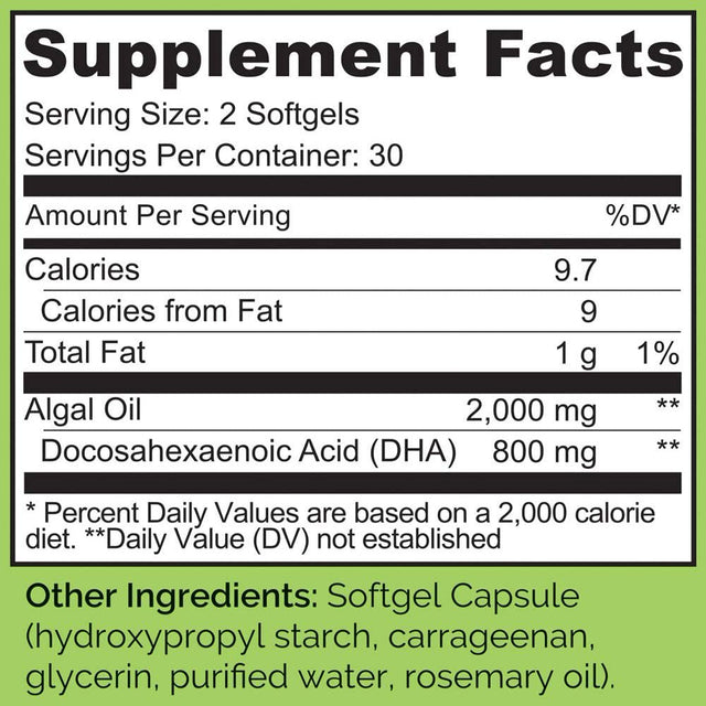 NATURELO Vegan DHA - Omega 3 Oil from Algae - Supplement for Brain, Heart, Joint, Eye Health - Provides Essential Fatty Acids for Women, Men and Kids - Complements Prenatal Vitamins - 60 Softgels