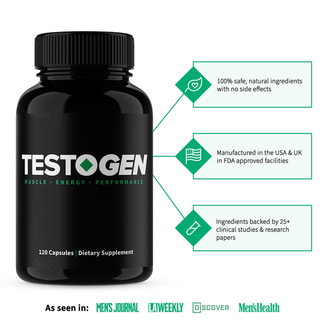 Testogen Testosterone Booster - Muscle, Energy, Performance - Maximum Strength Formula for Men