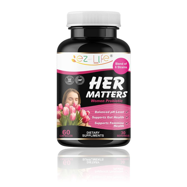 Her Matters Probiotic Supplement for Women Support Urinary Tract Health, Feminine Odor, Balance Ph, & Restore Proper Gut Flora 60 Capsules