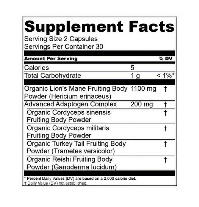 Lion’S Mane + Mushroom Blend with Cordyceps, Turkey Tail, and Reishi - for Cognitive Health and Gut Health | by Live Conscious - 30 Servings