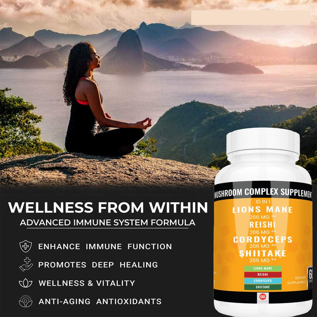 Lions Mane Supplement for Adult Reishi Mushroom Capsules Mushroom Supplement Complex Lion Mane Capsule Lion Mane Mushroom Complex Cordycep Nootropic Supplement Turkey Tail Mushroom Blend Supplement