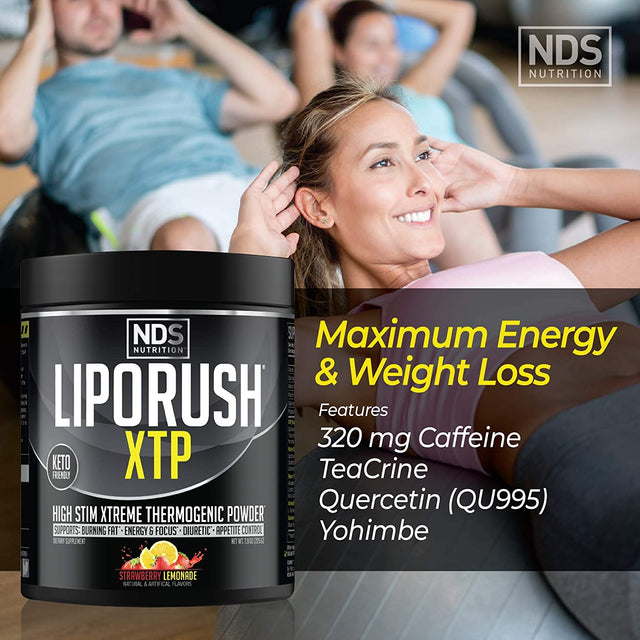 LIPORUSH NDS Nutrition XTP Thermogenic Fat Burner with L-Carnitine - Energy, Focus, and Appetite Control - Extreme Thermogenic Fat Burning Powder Weight Loss - Strawberry Lemonade (45 Servings)