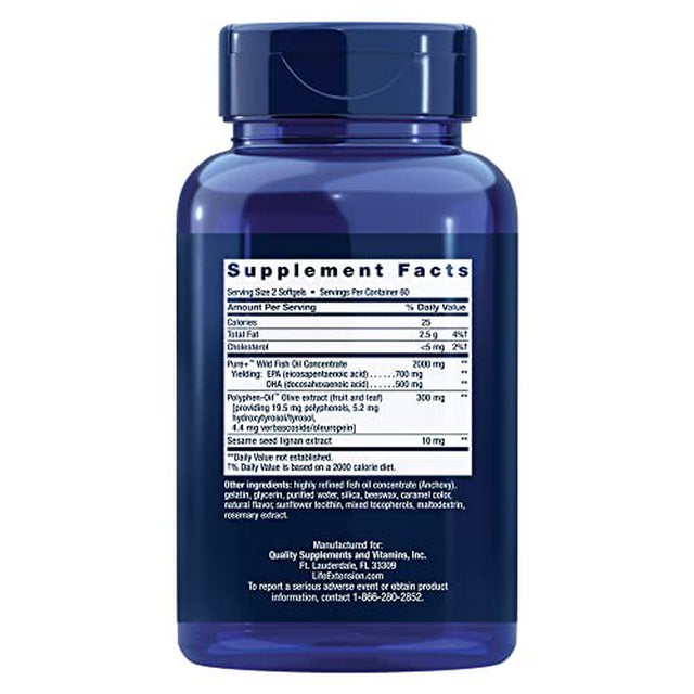 Super Omega-3 EPA/DHA Fish Oil, Sesame Lignans & Olive Extract - for Heart & Brain Health €“ for Inflammation & Cholesterol Management €“ Gluten-Free, Non-Gmo €“ Lemon Flavor 120 Sof