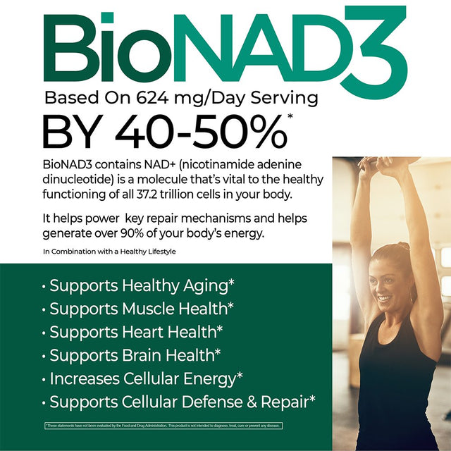 Bionad3 NAD3 NAD+ Supplement | NRF2 Activator | anti Aging | Proven Nicotinamide Riboside Booster | Metabolic Activator | Boosts NAD+ and Natural Energy | 60 Capsules